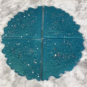 Geode Style Handmade Epoxy Resin Coasters Set Of 4 Teal Blue Green READ
